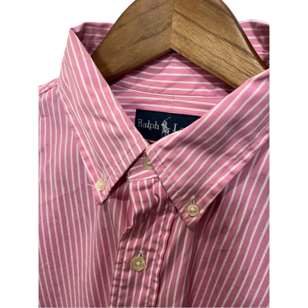 RALPH LAUREN CUSTOM FIT PINK & WHITE STRIPED BUTTON DOWN DRESS SHIRT - Picture 8 of 14